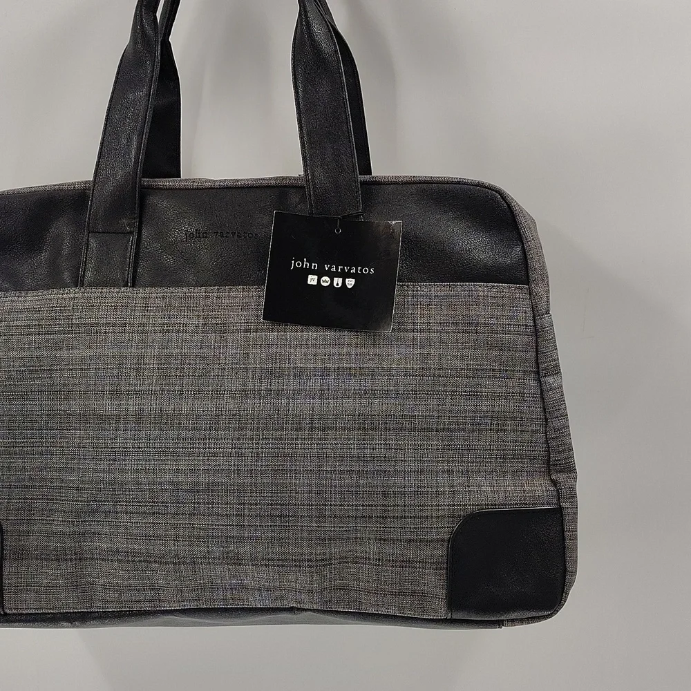 New John Varvatos Duffel Travel Weekend Bag Black Gray Zip Top Double Handles